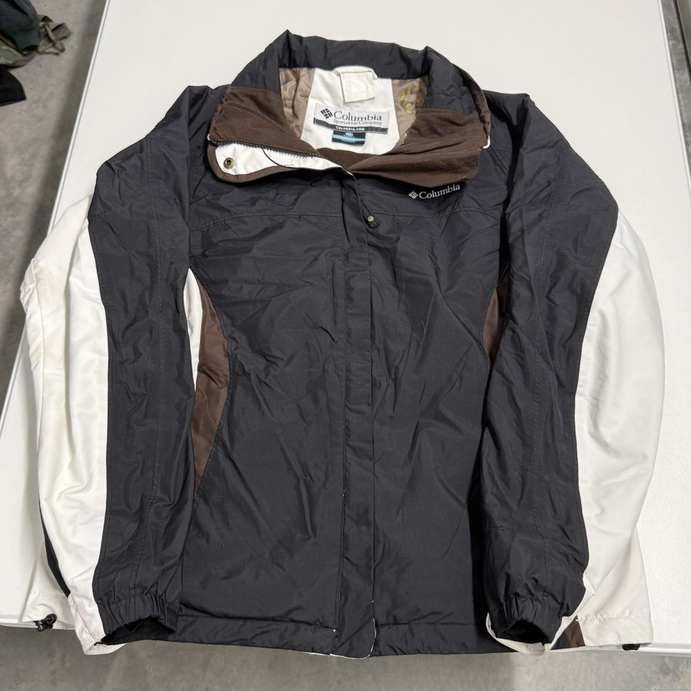 Columbia Windbreaker Jacket Womens L Black White Good Colorblock Full Zip Hiking